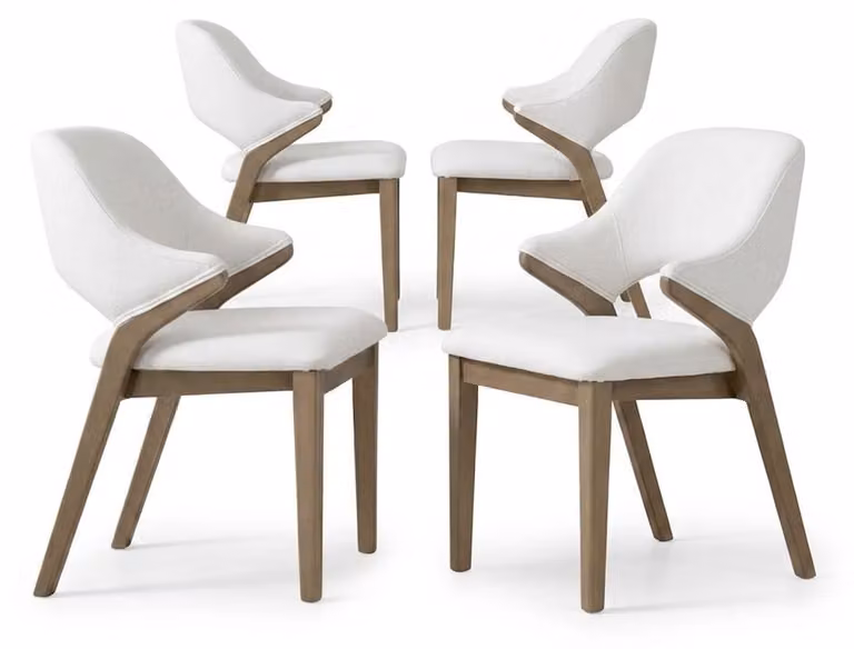 4 sedie, colore bianco, tessuto, legno, design moderno, imbottite, tinta unita, ideali per la sala da pranzo, confortevoli