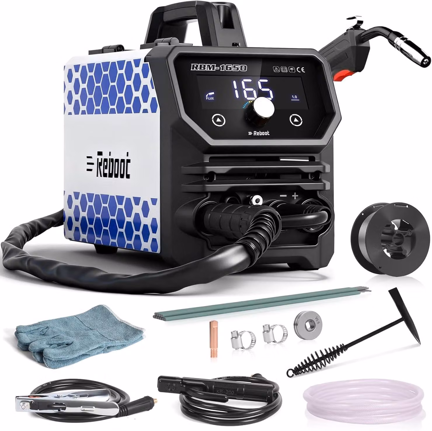 Saldatrice MIG da 165 Ampere - dispositivo multifunzione 4-in-1, saldatrice a gas, saldatrice TIG e saldatrice MMA con display a LED