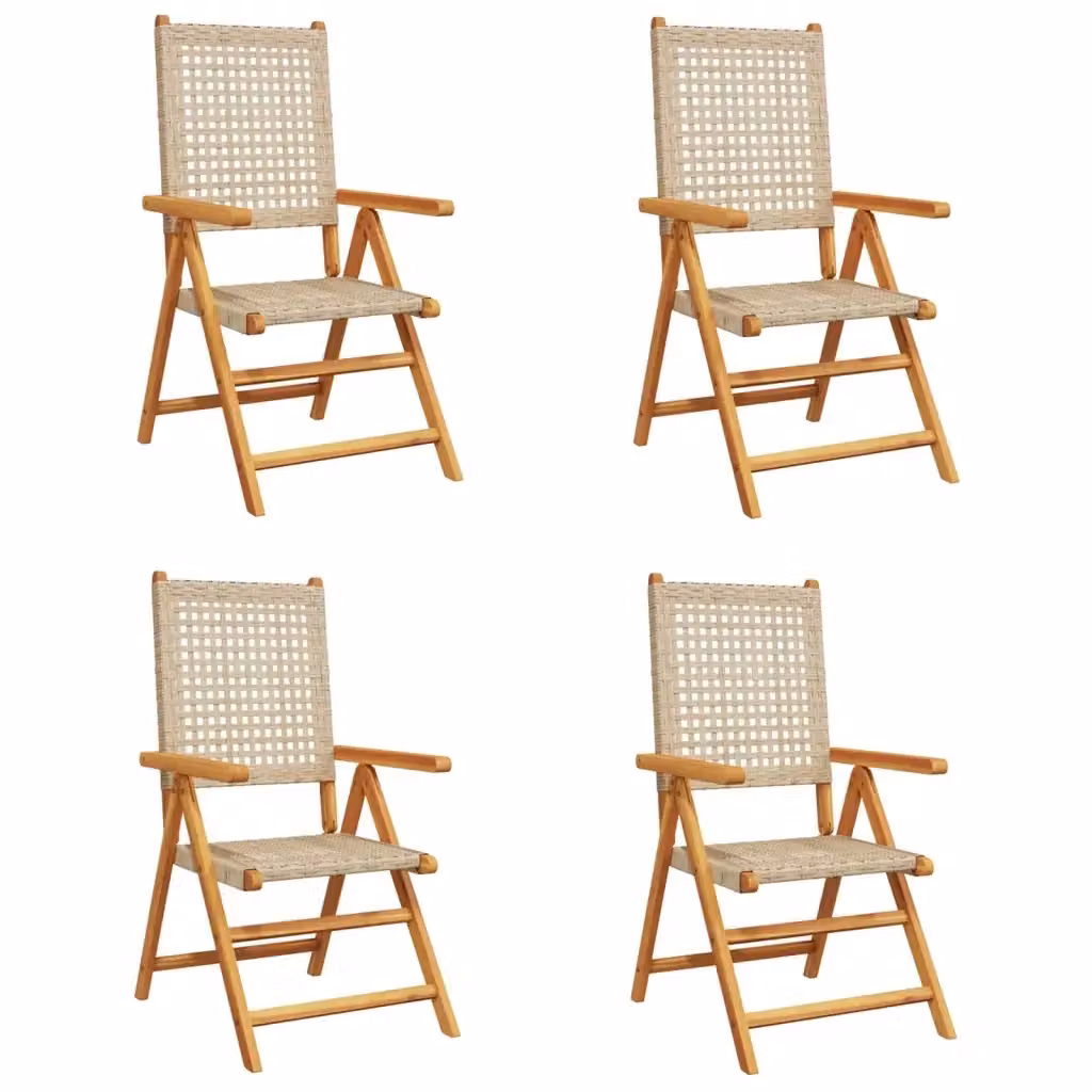 Set di 4 sedie pieghevoli reclinabili vidaXL in polyrattan beige e legno di acacia oliato con braccioli – 2