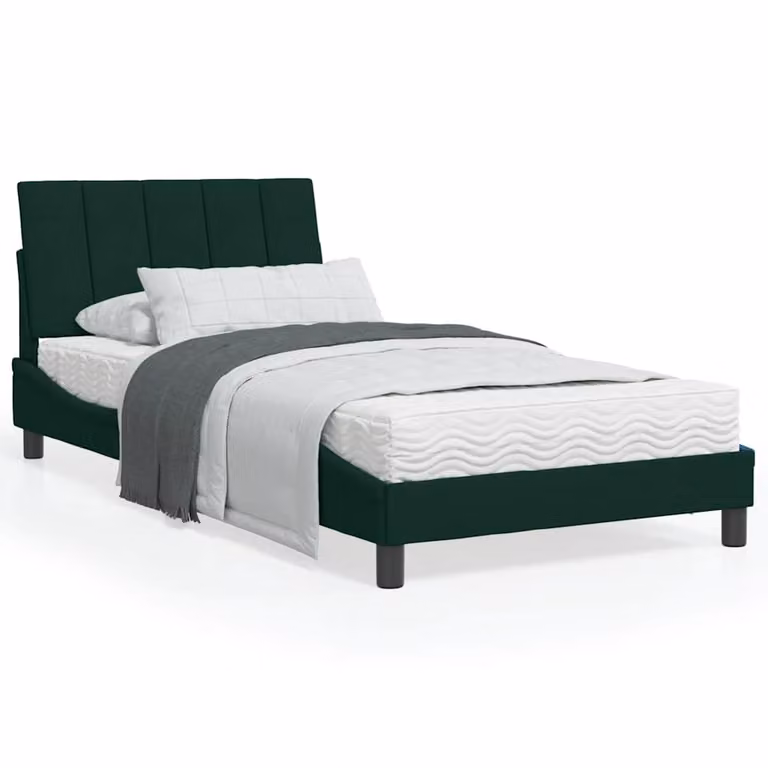 Letto con Materasso Hanko vidaXL in Velluto Verde Scuro, L/P: 100 x 200 cm