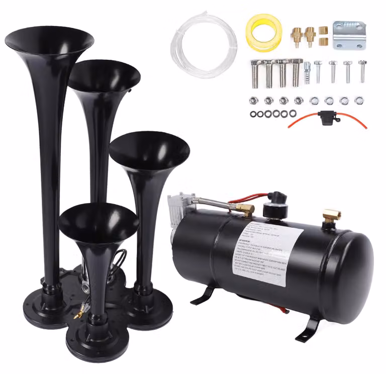 Set di trombe d'aria, 12 V, 135 dB, estremamente rumorose, 4 trombe d'aria a tromba con compressore da 3 litri a 150 PSI per camion, auto, furgoni e barche
