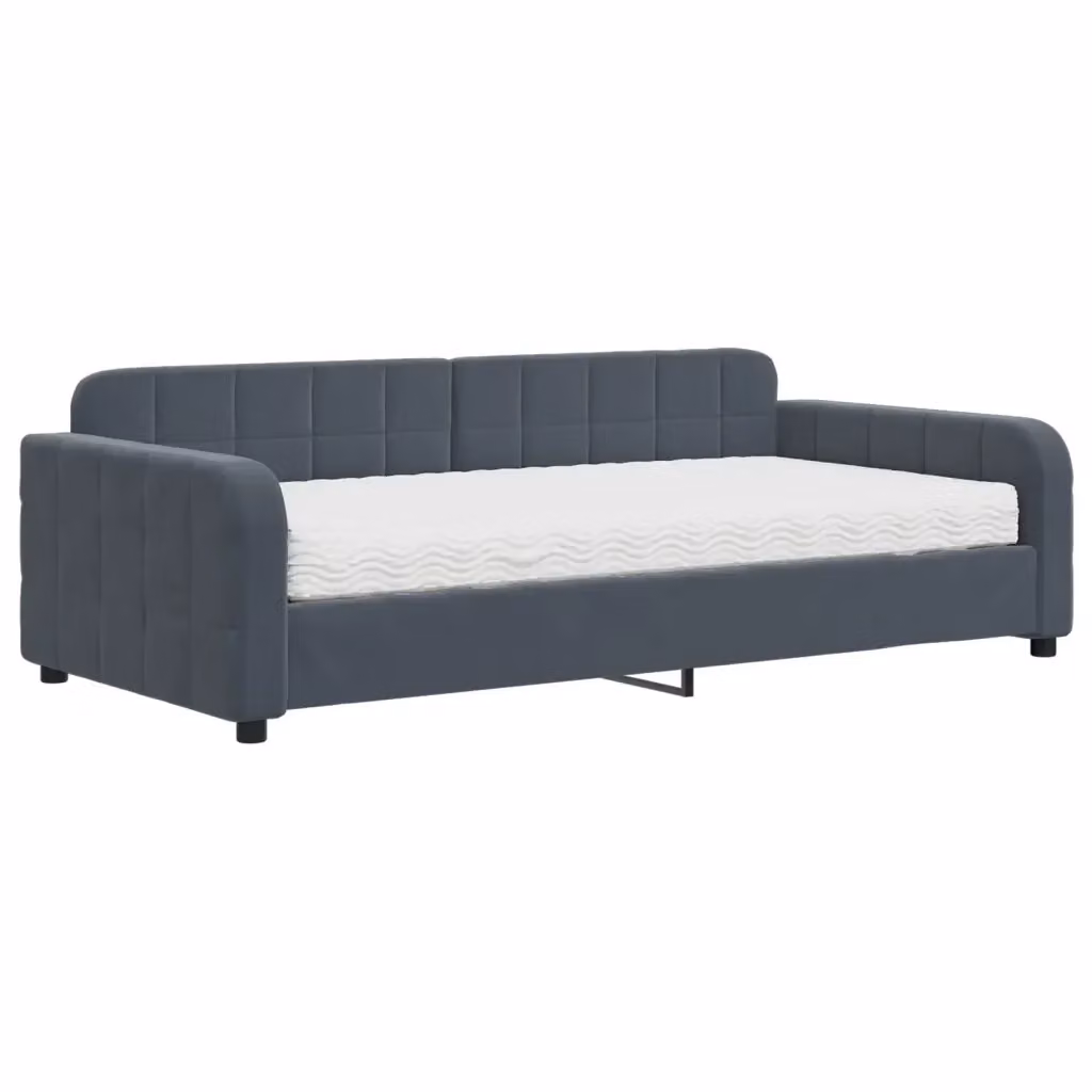 Divano Letto vidaXL in Velluto Grigio con Materasso in Schiuma L/P/H: 223 x 110 x 71 cm, Materasso 100 x 200 cm – 2