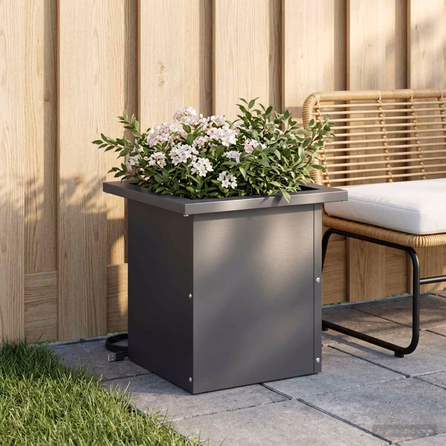 Fioriera da giardino con LED vidaXL in acciaio color antracite L/P/H: 30 x 30 x 30 cm