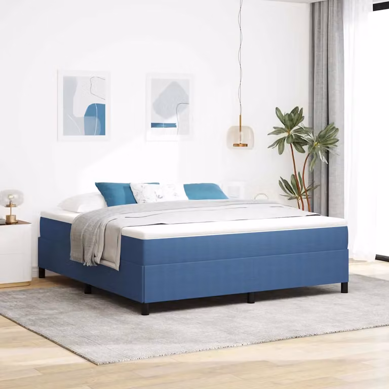 Letto a molle moderno vidaXL in tessuto corduroy blu L 180 x P 200 cm