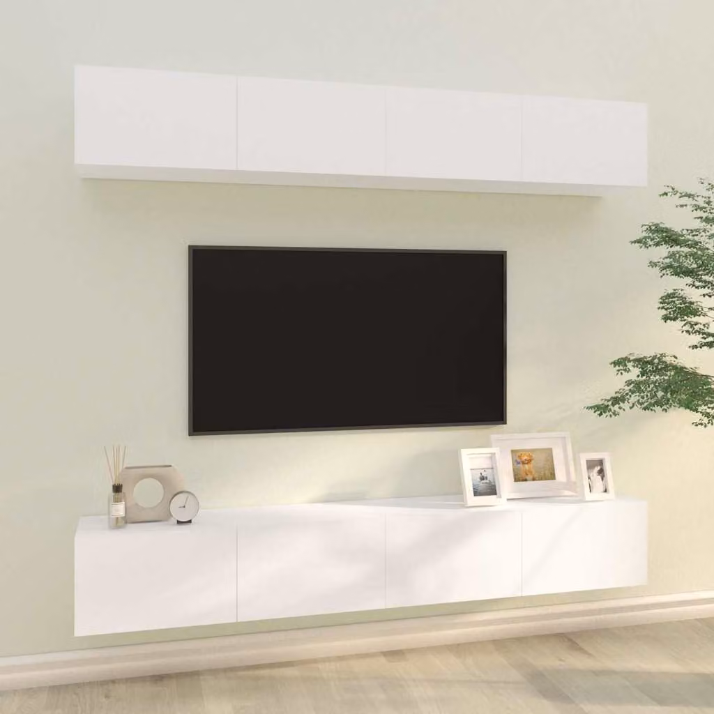 Set di 4 mobili porta TV a parete vidaXL in legno bianco opaco L 100 cm x P 30 cm x H 30 cm – 1