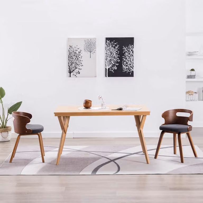 Set di 2 sedie da pranzo vidaXL in legno curvato e tessuto grigio scuro