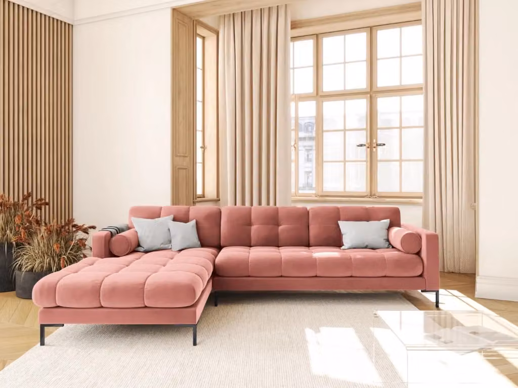 Divano angolare sinistro Bali di Cosmopolitan Design in velluto rosa a 5 posti L 293 x P 185 x H 75 cm – 2