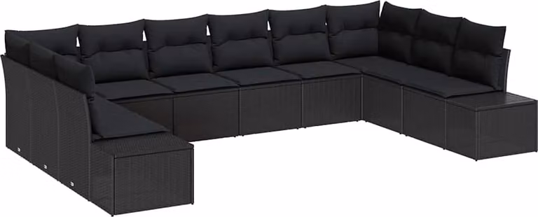 Set Divano da Giardino con cuscino 10 pcs Nero polyrattan