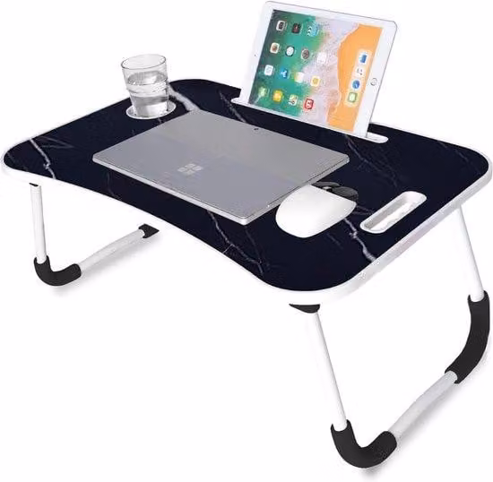 Mobile pieghevole multifunzionale da letto - Tavolino da lettura ideale per laptop e libri - Design in marmo - 60x40x26 cm