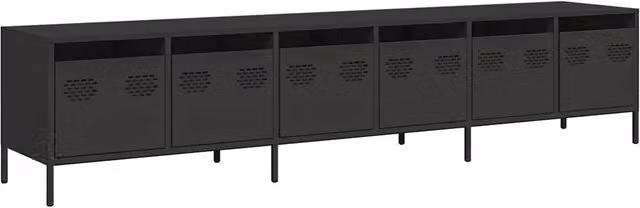 Mobile porta TV moderno HELLOSHOP26 in metallo nero opaco con ampio spazio contenitivo L: 202 cm, P: 39 cm, H: 43,5 cm – 1