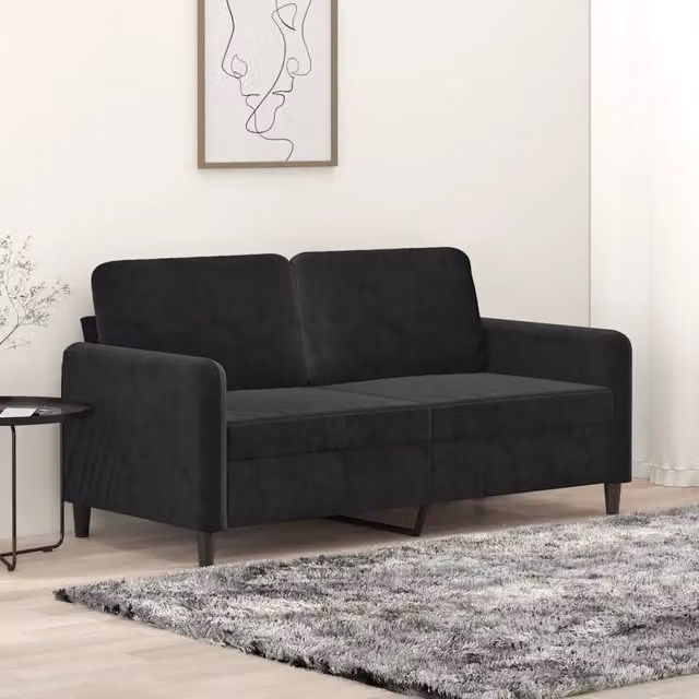 Divano a 2 posti moderno vidaXL in velluto nero con struttura in metallo per il tuo soggiorno – 1