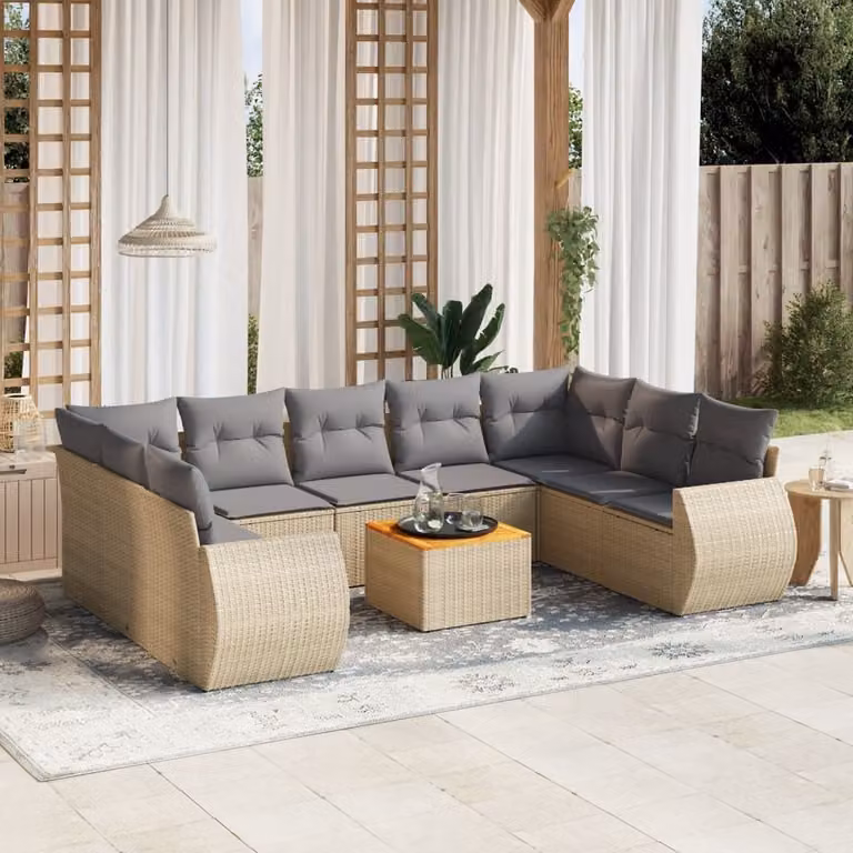 Maison Exclusive - Set Divano da Giardino 10 pz con Cuscini Beige in Polyrattan