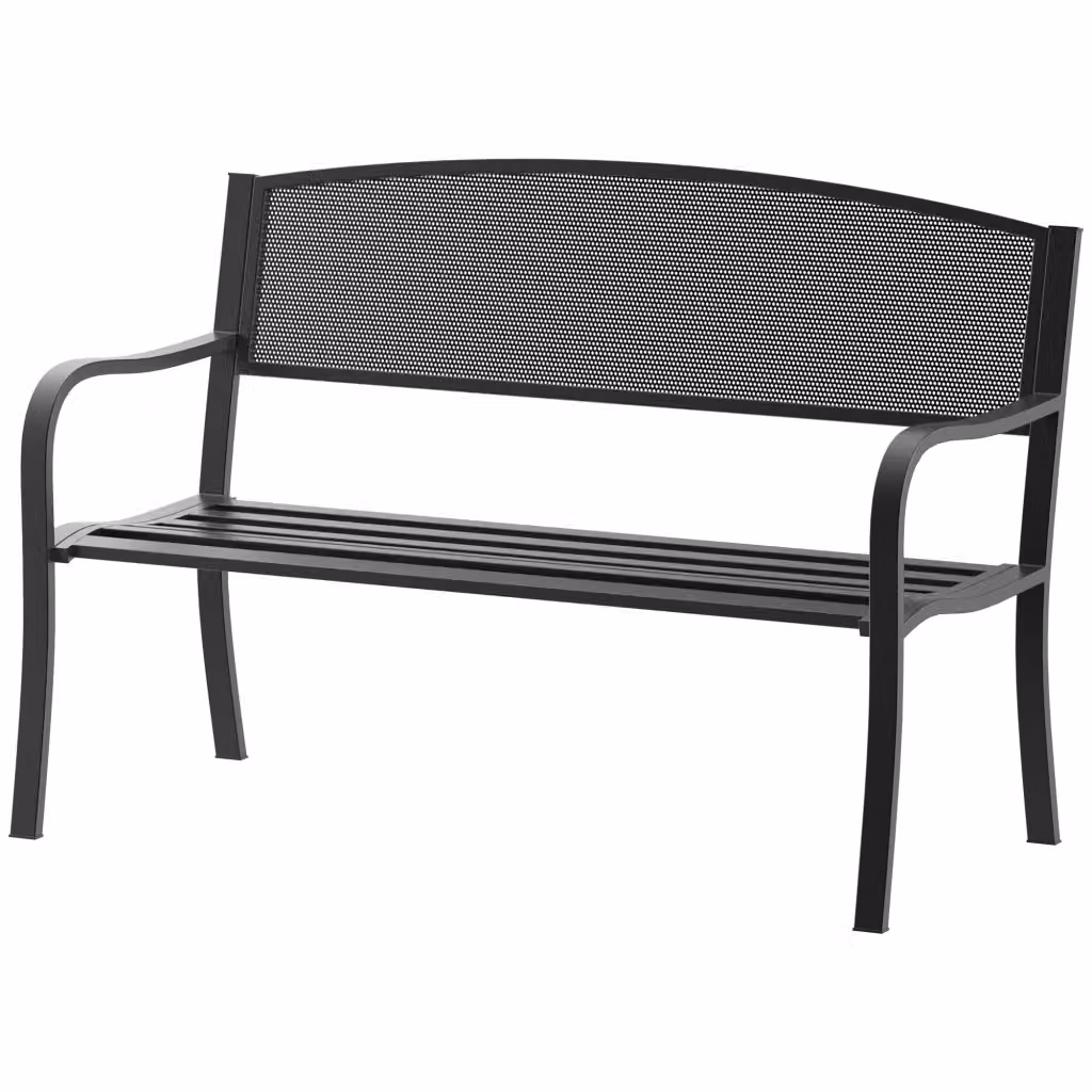 Panchina da giardino Xylo a 2 posti in acciaio nero con schienale a rete L/P/H: 127 x 60 x 87 cm – 2