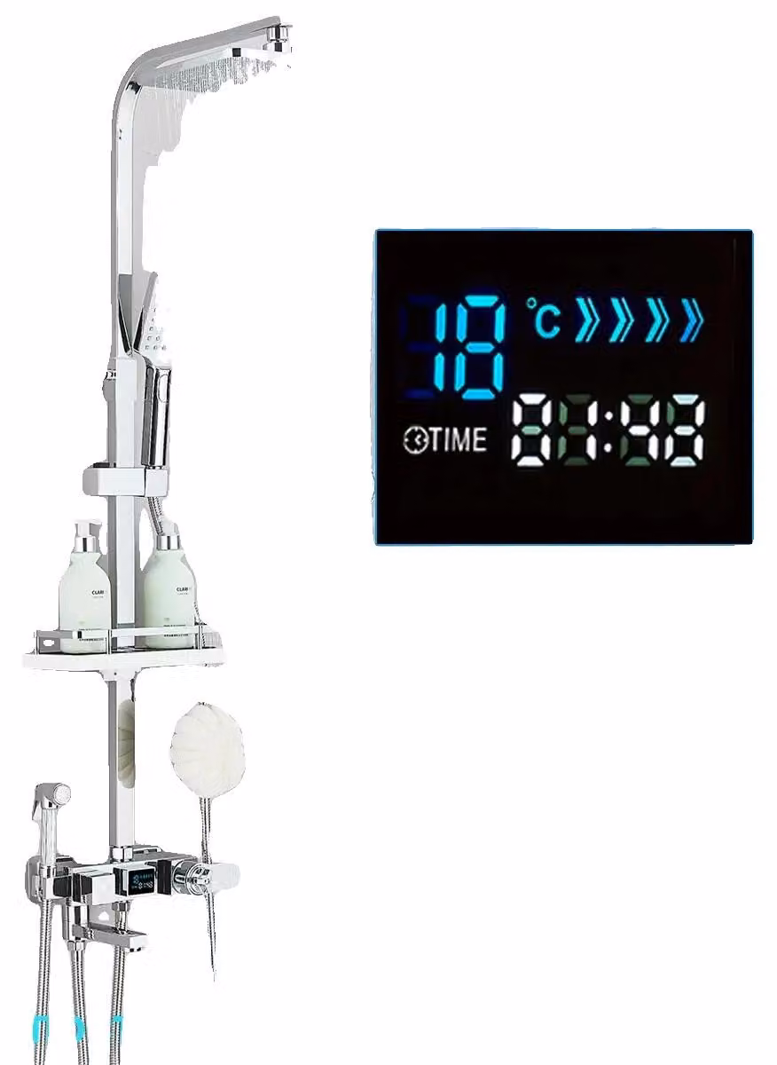 Set di rubinetteria per doccia, con controllo termostatico automatico, indicatore di temperatura a LED, finitura cromata
