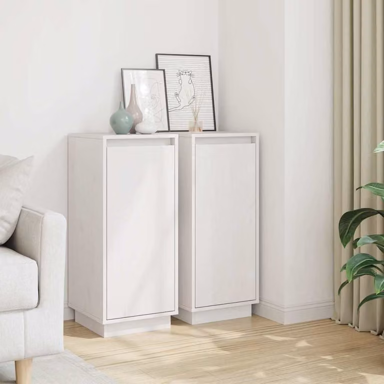 Set di 2 credenze vidaXL in legno massello di pino bianco, stile minimalista, L/P/H: 31,5 x 34 x 75 cm