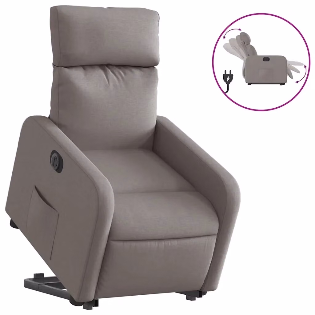 Poltrona Alzapersona Reclinabile Elettrica vidaXL in Tessuto Beige e Grigio con Funzione di Assistenza al Sollevamento e Braccioli – 2