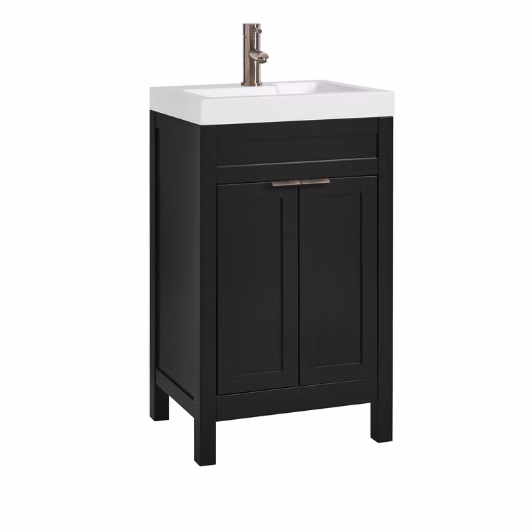 Mobile Bagno Grigio Nero da 500mm con Lavabo e Maniglia Moderna con Impugnatura a Dito in Bronzo Spazzolato - Warwick