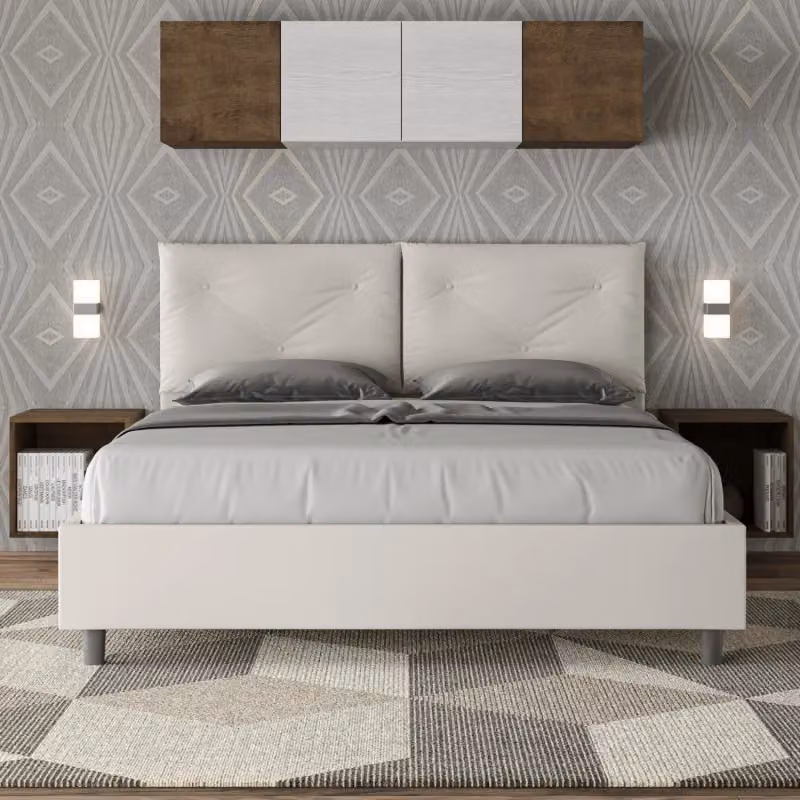 Letto matrimoniale imbottito Appia Ityhome con contenitore in similpelle bianco L/P/H: 160 x 200 x 110 cm – 2