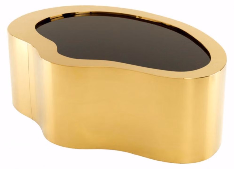 Tavolino da salotto in stile Art Deco "Casa Padrino", lussuoso, color oro, dimensioni 110 x 76 x altezza 38 cm, con piano in vetro dorato e nero
