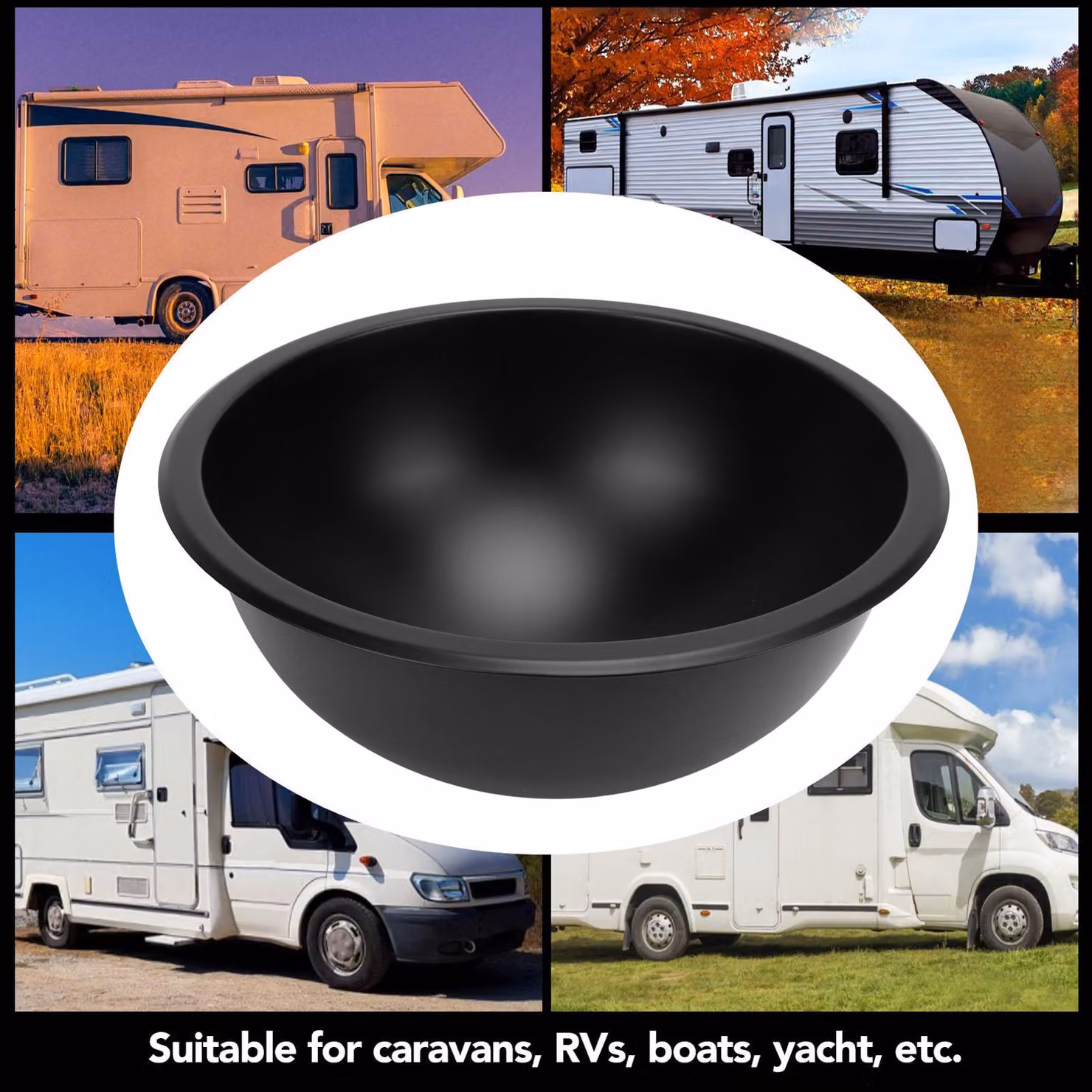 Lavabo rotondo in acciaio inossidabile da 12 pollici, vasca ovale con scarico da 40 mm per barche, roulotte, camper, camper