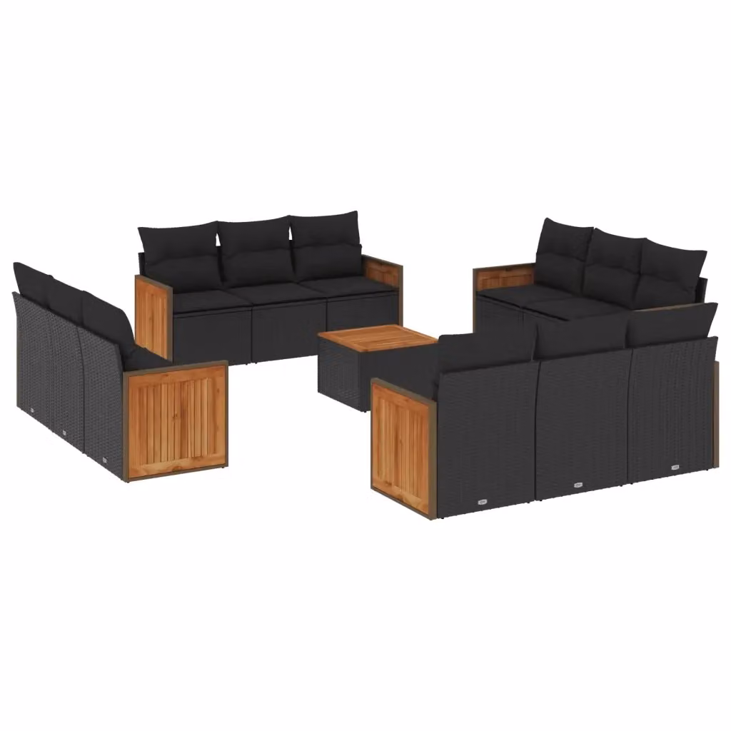 Set di divani da giardino vidaXL in polyrattan nero con cuscini, tavolino e poltrone a forma di U per esterno – 2