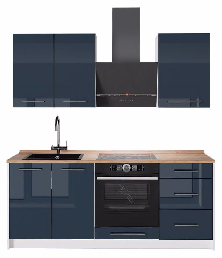 Cucina monoblocco Vicco Fame-Line Blu scuro lucido/Bianco 190 cm, PL Rovere, Model 64917