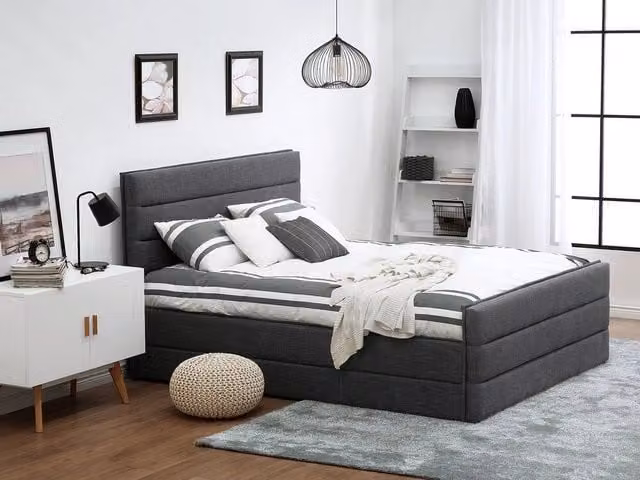 Letto Imbottito Moderno Beliani in Tessuto Grigio L/P: 160 x 200 cm – 1