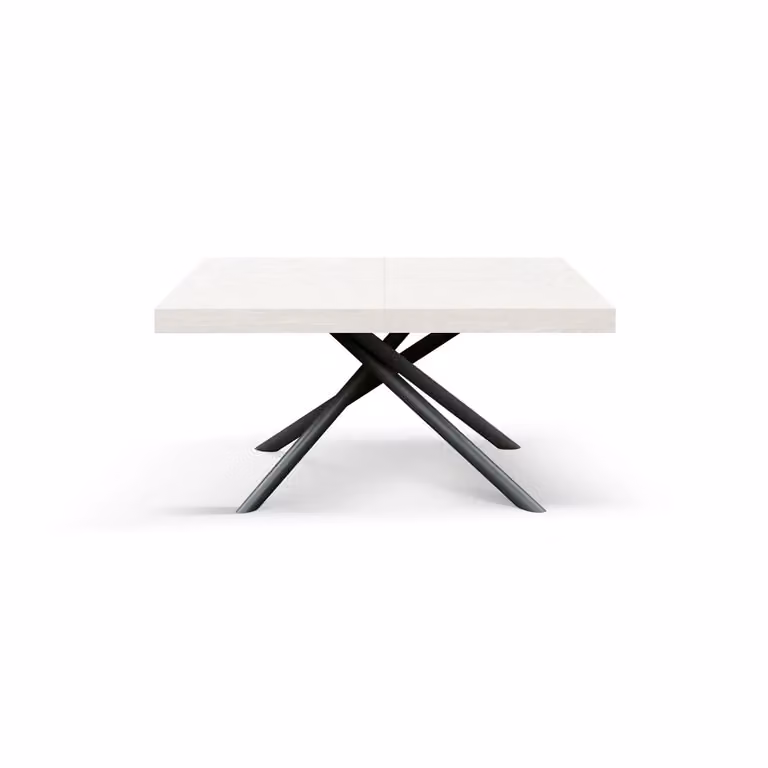 Tavolo CARRARA in legno, finitura bianco frassinato e base in metallo verniciato antracite, allungabile 180×90 cm - 260×90 cm