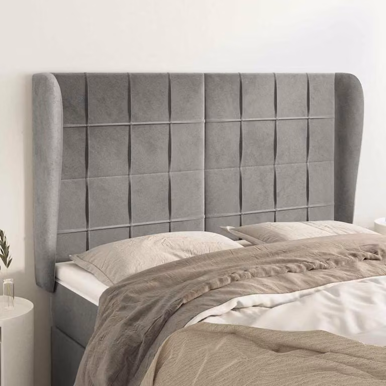 Testiera ad orecchio vidaXL in velluto grigio chiaro con struttura in legno L: 147 cm, P: 23 cm, H: 118-128 cm