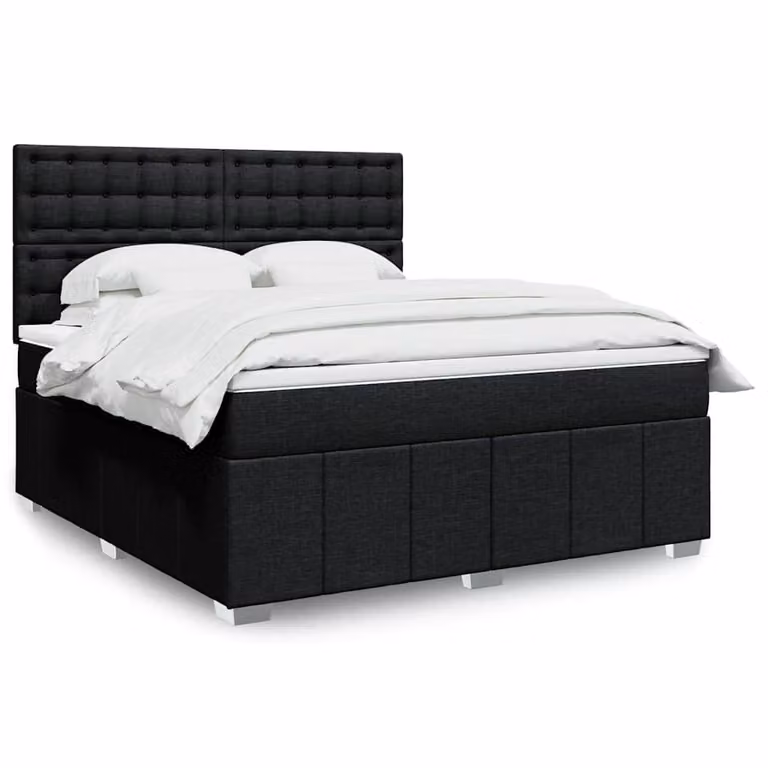 vidaXL Giroletto a Molle Ibrido con Materasso Nero in Tessuto L/P: 180 x 200 cm