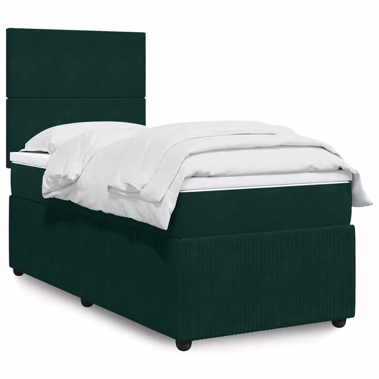 vidaXL Giroletto a Molle con Materasso in Velluto Verde Scuro e Bianco, L/P/H: 90 x 200 cm