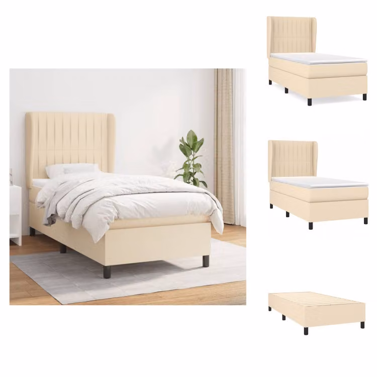 vidaXL Letto a molle con materasso crema 90x200 cm in tessuto - Letti & strutture letto