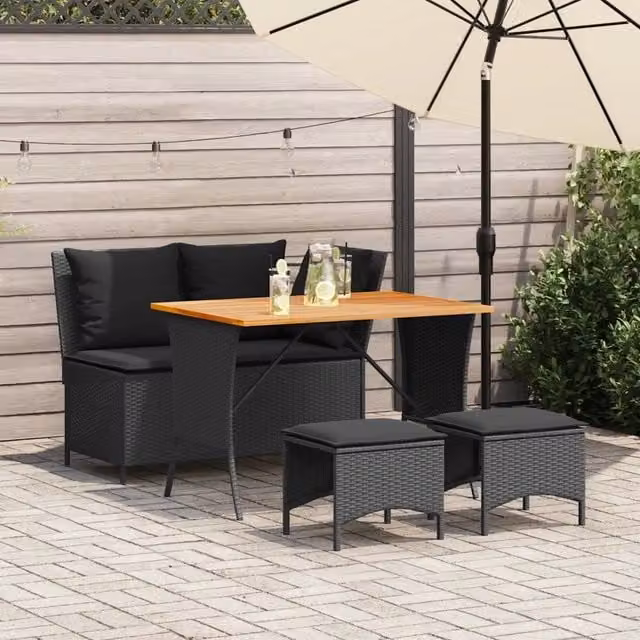 Set da Pranzo da Giardino 4 pz con Cuscini Nero in Polyrattan 4104132