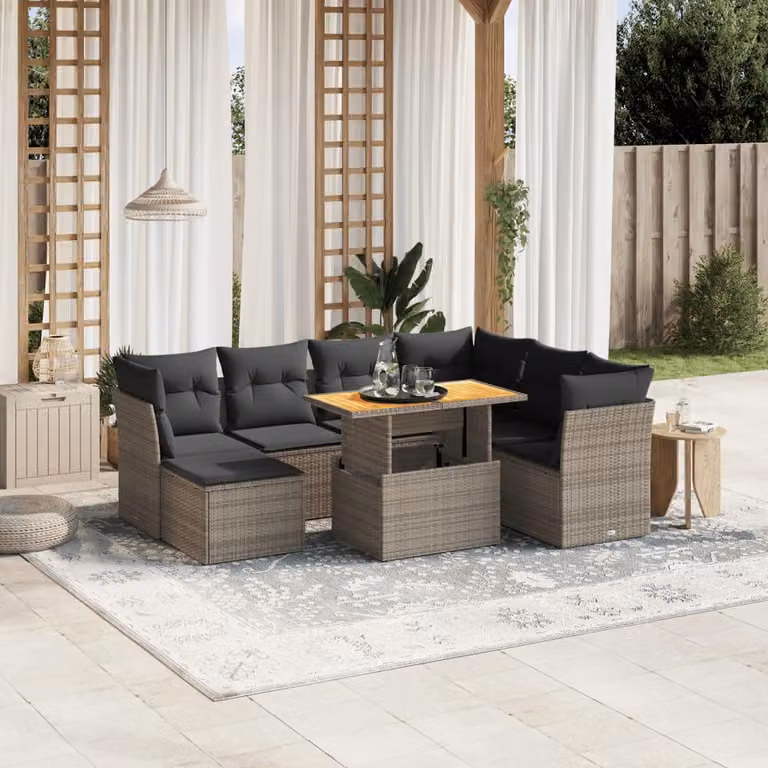 vidaXL Set Divano da Giardino 8 pz in Polyrattan Grigio con Cuscini e Tavolino da Caffè