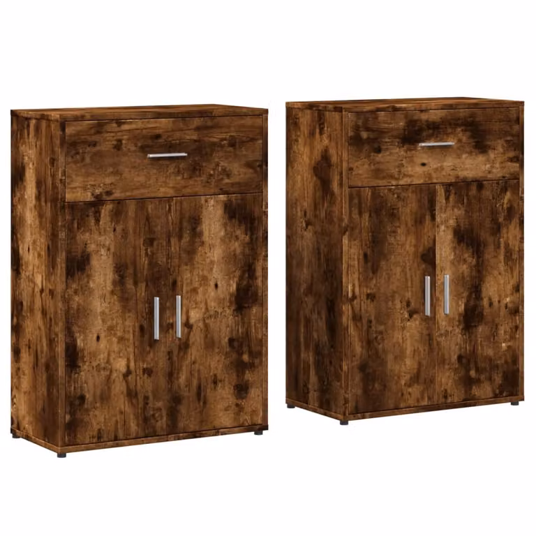 Credenze 2 pz Rovere Fumo 60x30x84 cm in Legno Multistrato