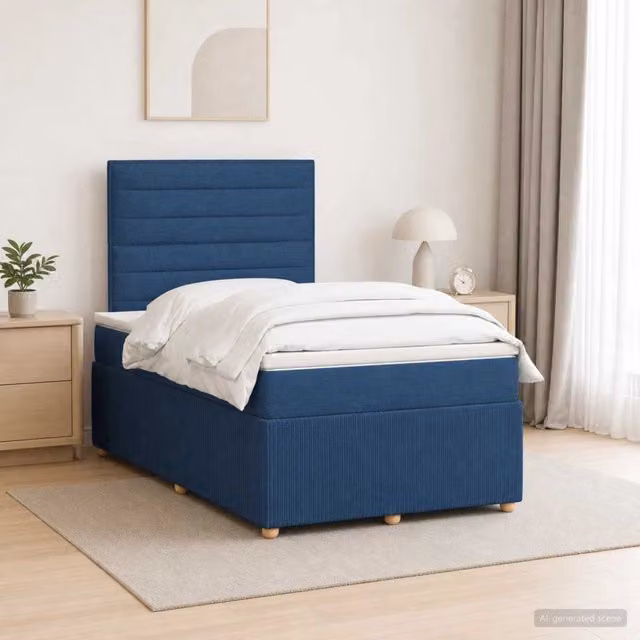 Letto Box Spring LED con Materasso Blu 120 x 190 cm Tessuto 3455810