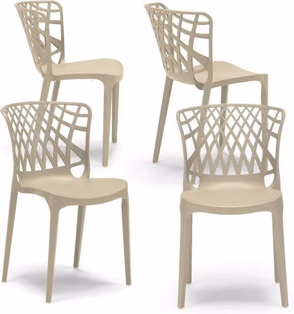 Set 4 sedie in polipropilene ARKO, 100% MADE IN ITALY, impilabile, idrorepellente, resistenza raggi UV, design moderno, ideale per sala da pranzo, cucina, bar, ristoranti o giardino, colore Corda