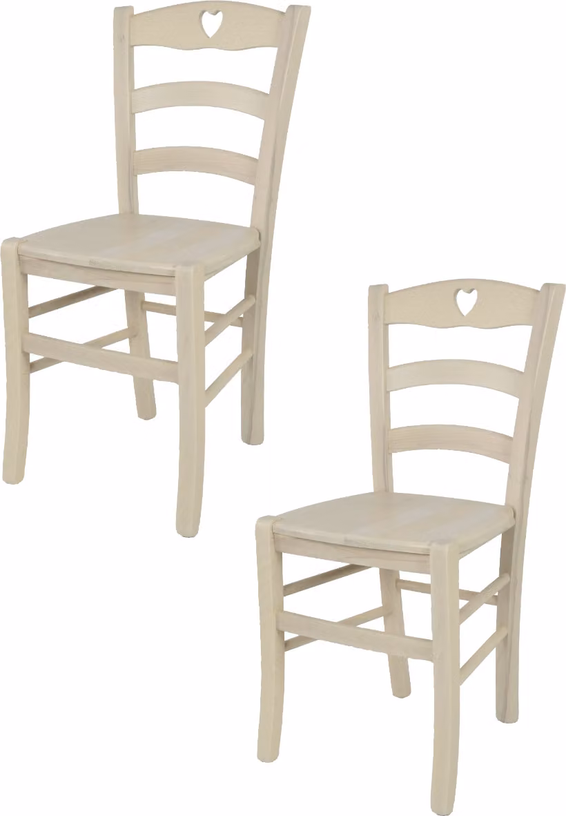 t m c s Tommychairs - Set di 2 sedie CUORE per cucina e sala da pranzo, struttura robusta in legno di faggio, laccata in colore bianco anilina e sedile in legno (sedile incorporato)