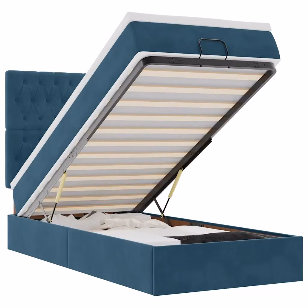 Letto con contenitore a sollevamento vidaXL in velluto blu e bianco con materasso, L: 190 cm, P: 90 cm, H: 140 cm – 2