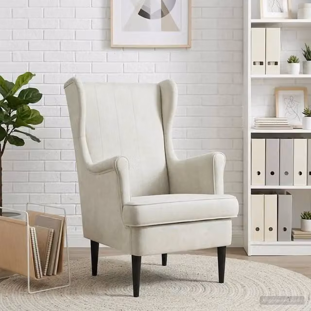 Poltrona moderna in velluto beige con braccioli e struttura in legno e metallo 538531