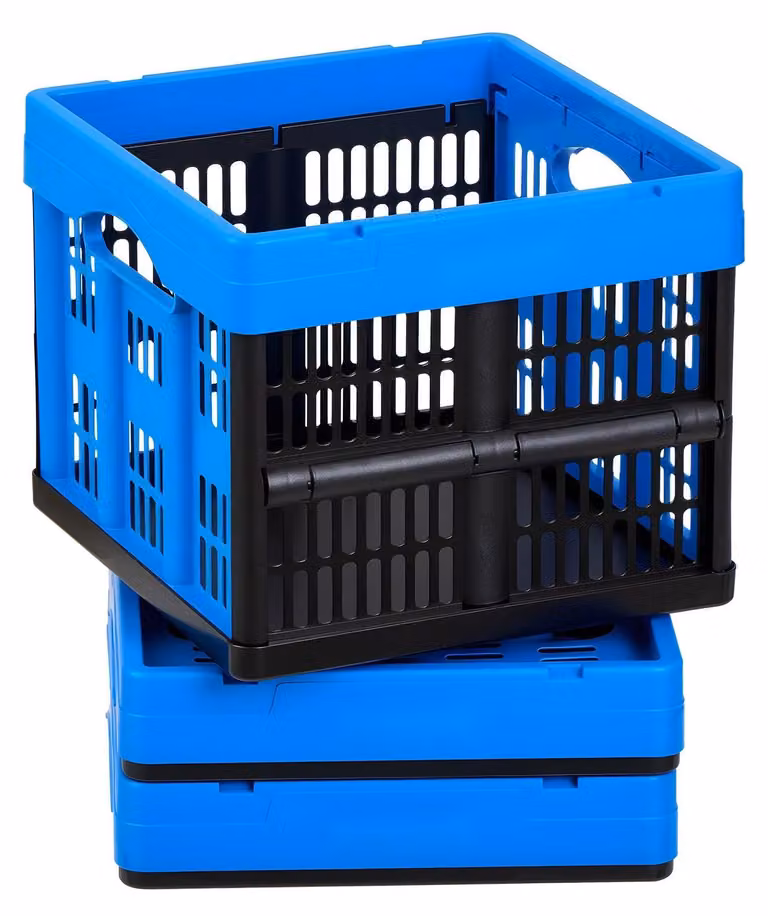 Contenitori pieghevoli - Set da 3 - 25 litri - Plastica - Impilabili - Con maniglie - Capacità di carico: 10 kg per contenitore - Blu/Nero