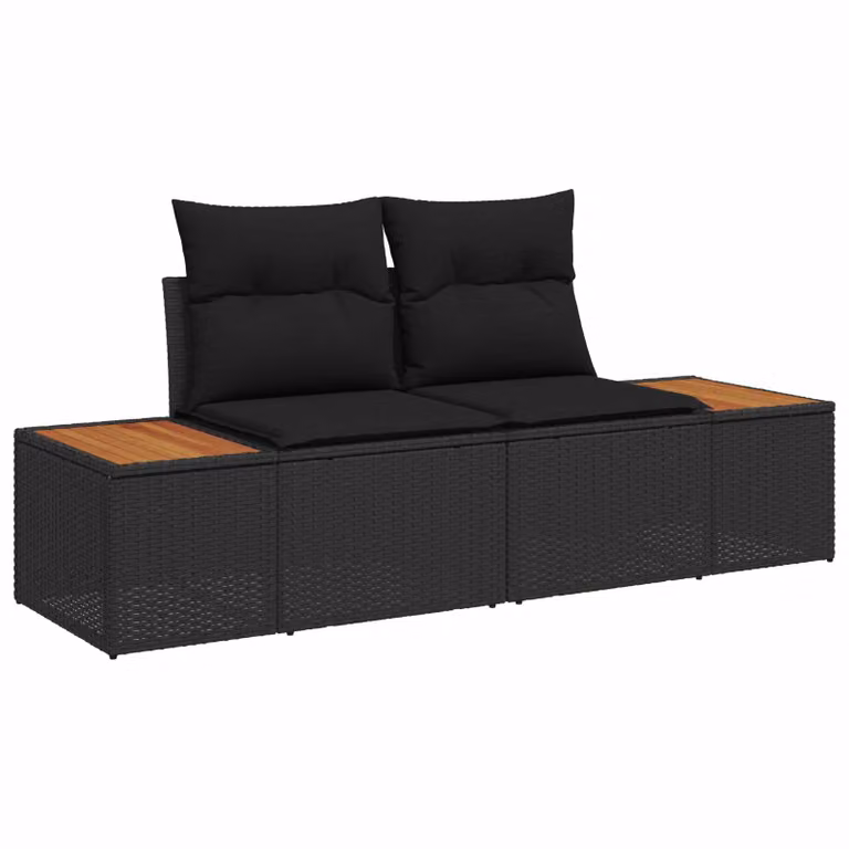 Divano da giardino vidaXL in polyrattan nero con cuscini, L: 184 cm, P: 62 cm, H: 85 cm