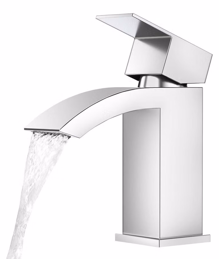 Miscelatore per lavabo a cascata, cromato, con valvola in Vetroceramica e accessori
