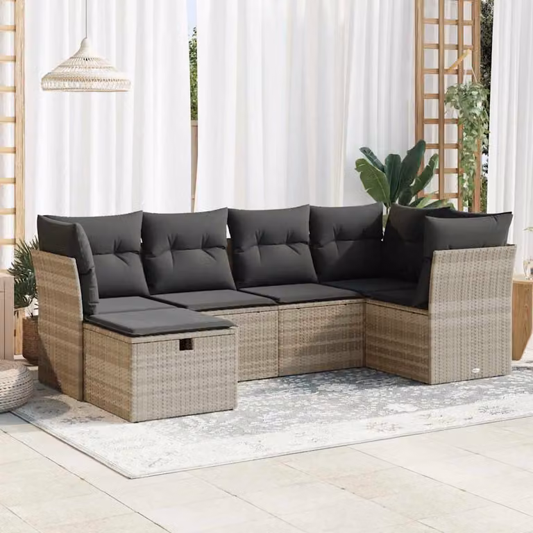 Set Divano da Giardino vidaXL a Forma di L con 6 Pezzi e Cuscini, Grigio