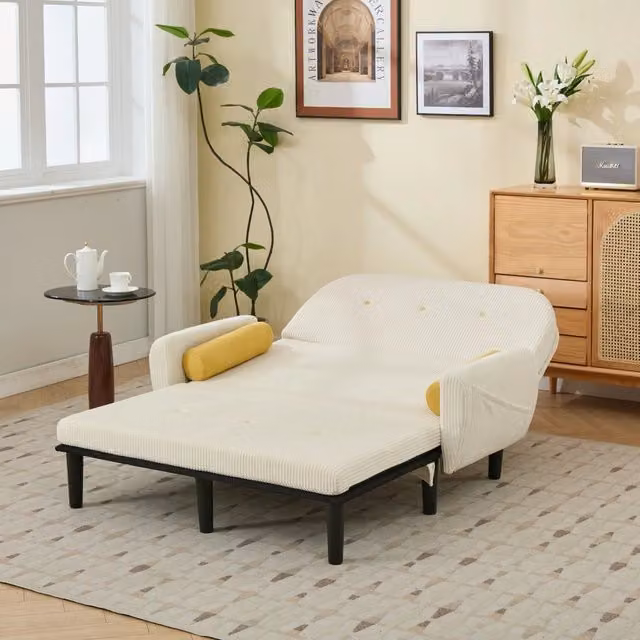 Divano letto moderno Mivray color beige e bianco con struttura in metallo e plastica per il tuo soggiorno