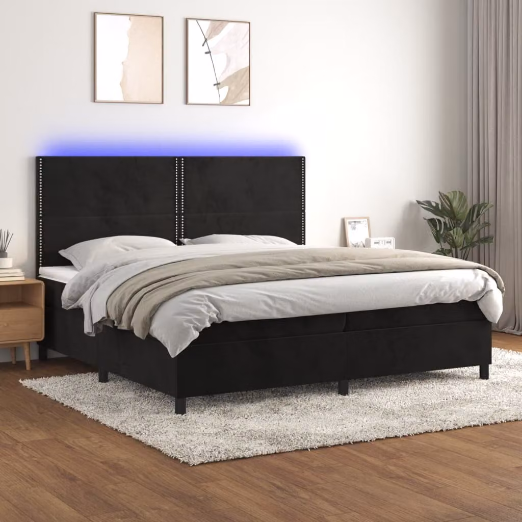 Maison Exclusive - Letto a Molle con Materasso e LED Nero 200x200 cm in Velluto