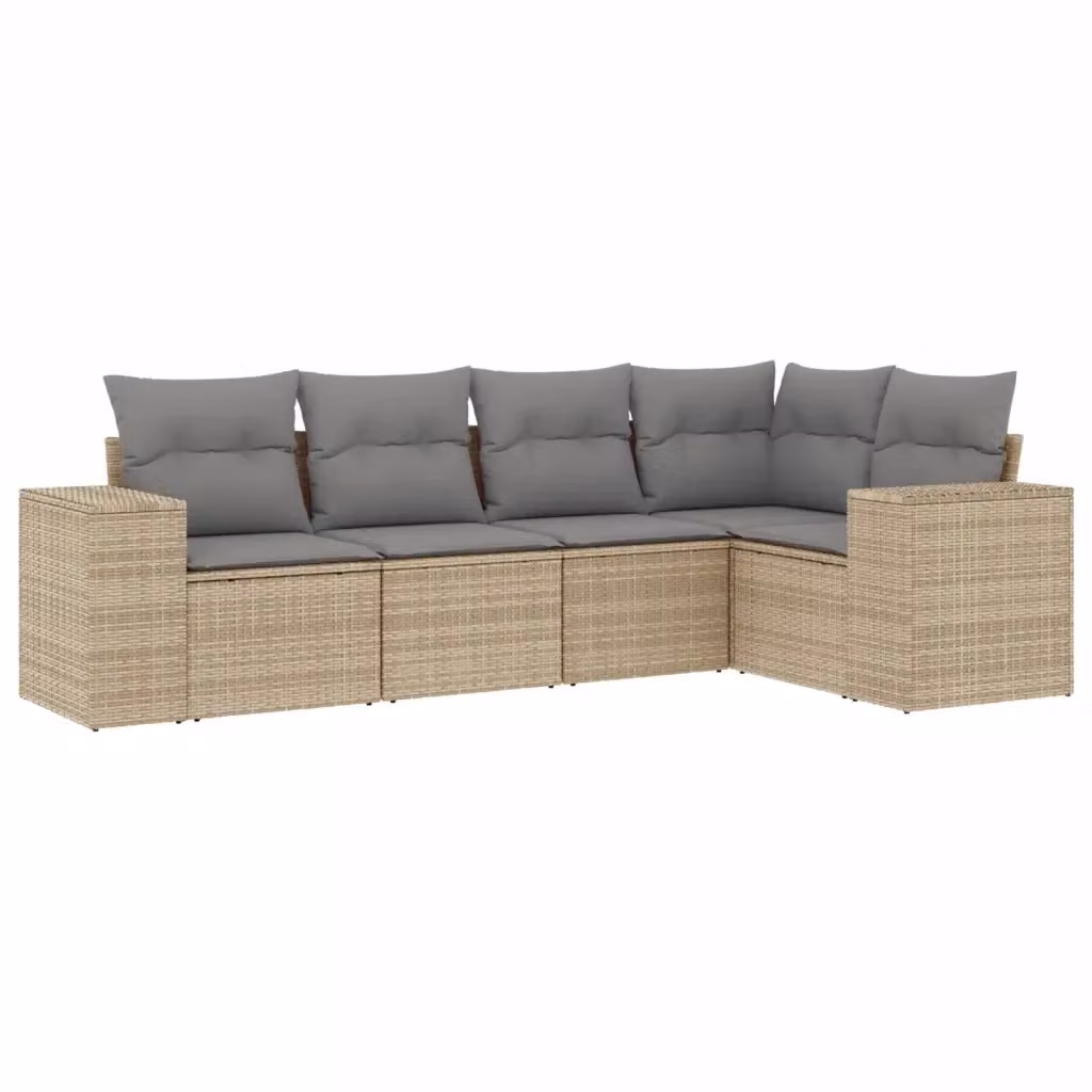 vidaXL Set Divano da Giardino 5 pz a L in Polyrattan con Cuscini Beige e Grigio – 2