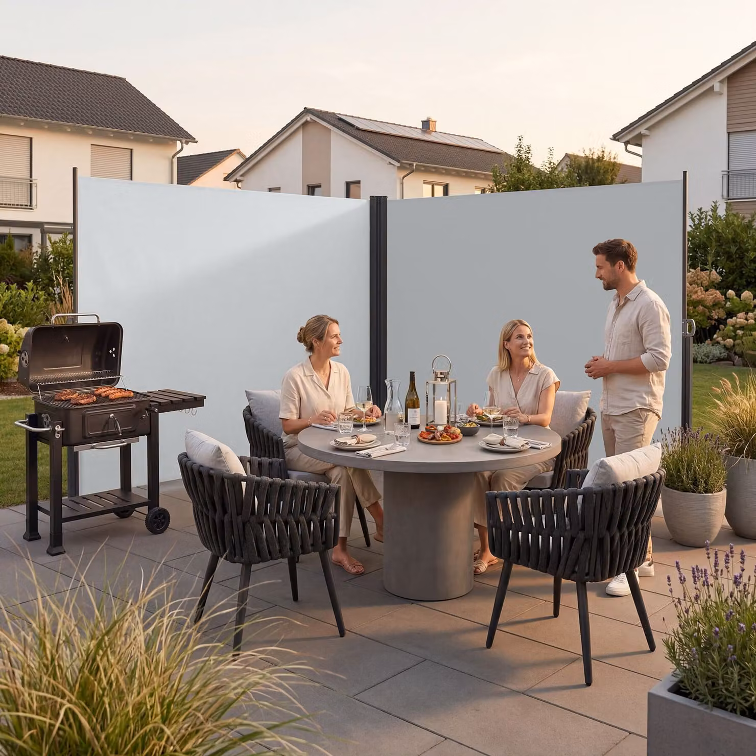 Tenda da sole laterale doppia estensibile tectake con meccanismo di avvolgimento in poliestere e acciaio, grigio, L: 600 cm, H: 200 cm – 1