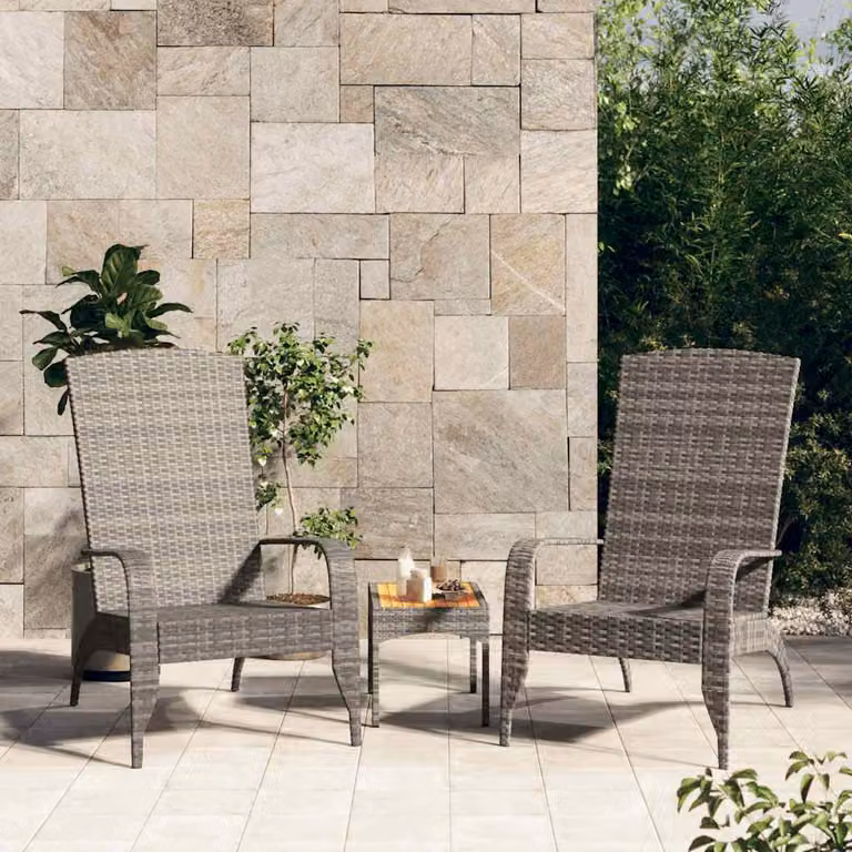 Sedia da giardino Adirondack vidaXL in rattan grigio con struttura in metallo