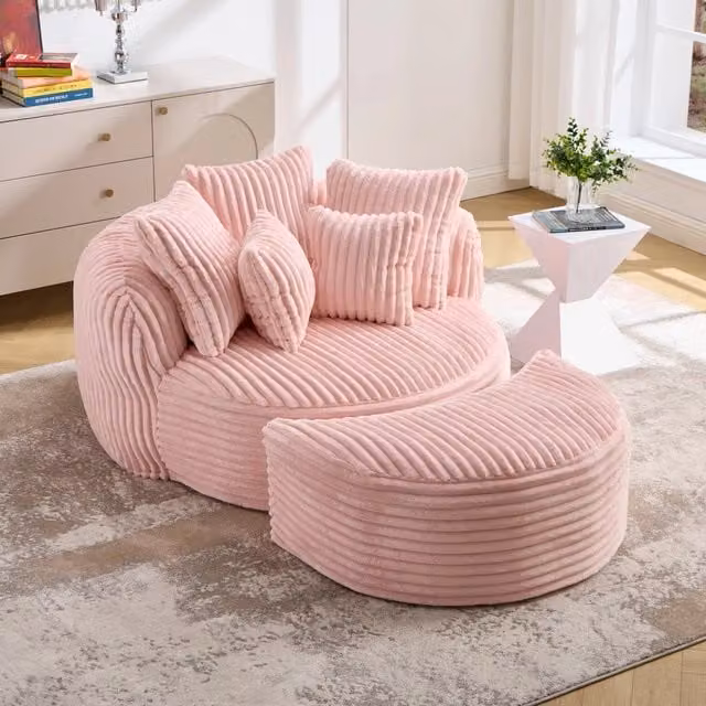 Poltrona da lettura con pouf e 5 cuscini rosa